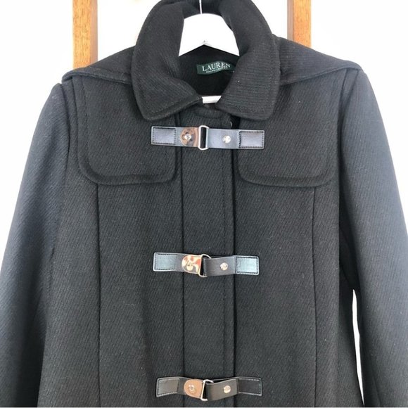 New RALPH Lauren black wool blend pea coat jacket size 8 - Picture 2 of 16